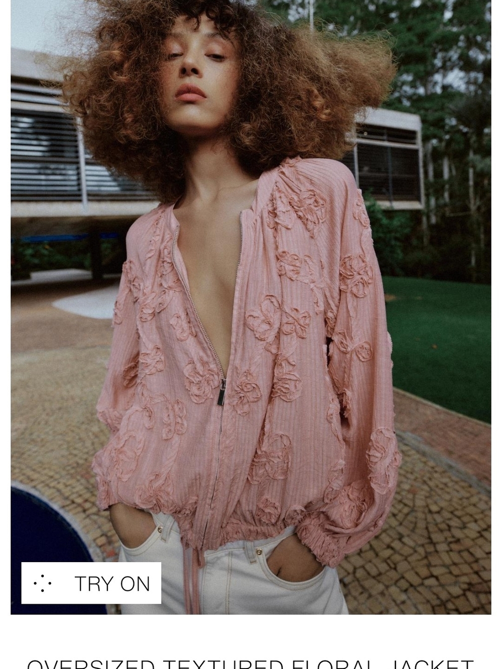 Zara Pink Textured Floral Bomber Jacket